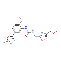 ChemSpider 2D Image | 1-{[3-(Methoxymethyl)-1,2,4-oxadiazol-5-yl]methyl}-3-[2-methoxy-5-(5-methyl-1,3,4-oxadiazol-2-yl)phenyl]urea | C16H18N6O5