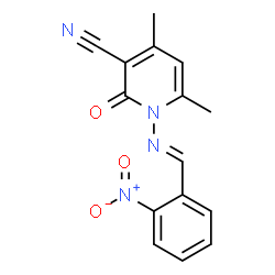 ChemSpider 2D Image | 4,6-Dimethyl-1-[(E)-(2-nitrobenzylidene)amino]-2-oxo-1,2-dihydro-3-pyridinecarbonitrile | C15H12N4O3