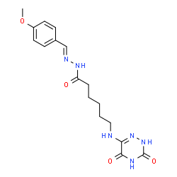 ChemSpider 2D Image | 6-[(3,5-Dioxo-2,3,4,5-tetrahydro-1,2,4-triazin-6-yl)amino]-N'-[(E)-(4-methoxyphenyl)methylene]hexanehydrazide | C17H22N6O4