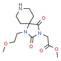 ChemSpider 2D Image | Methyl [1-(2-methoxyethyl)-2,4-dioxo-1,3,8-triazaspiro[4.5]dec-3-yl]acetate | C13H21N3O5