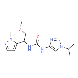 ChemSpider 2D Image | 1-(1-Isopropyl-1H-1,2,3-triazol-4-yl)-3-[2-methoxy-1-(1-methyl-1H-pyrazol-5-yl)ethyl]urea | C13H21N7O2