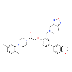 ChemSpider 2D Image | 2-[4-(1,3-Benzodioxol-5-yl)-2-({methyl[(4-methyl-1,2,5-oxadiazol-3-yl)methyl]amino}methyl)phenoxy]-1-[4-(2,5-dimethylphenyl)-1-piperazinyl]ethanone | C33H37N5O5
