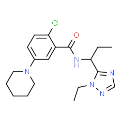 ChemSpider 2D Image | 2-Chloro-N-[1-(1-ethyl-1H-1,2,4-triazol-5-yl)propyl]-5-(1-piperidinyl)benzamide | C19H26ClN5O