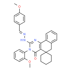 ChemSpider 2D Image | 2-[(2E)-2-(4-Methoxybenzylidene)hydrazino]-3-(2-methoxyphenyl)-3H-spiro[benzo[h]quinazoline-5,1'-cyclohexan]-4(6H)-one | C32H32N4O3