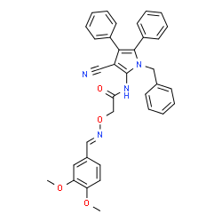 ChemSpider 2D Image | N-(1-Benzyl-3-cyano-4,5-diphenyl-1H-pyrrol-2-yl)-2-{[(E)-(3,4-dimethoxybenzylidene)amino]oxy}acetamide | C35H30N4O4