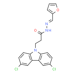 ChemSpider 2D Image | 3-(3,6-Dichloro-9H-carbazol-9-yl)-N'-[(E)-2-furylmethylene]propanehydrazide | C20H15Cl2N3O2