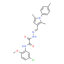 ChemSpider 2D Image | N-(5-Chloro-2-methoxyphenyl)-2-[(2E)-2-{[2,5-dimethyl-1-(4-methylphenyl)-1H-pyrrol-3-yl]methylene}hydrazino]-2-oxoacetamide | C23H23ClN4O3