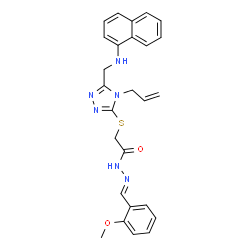 ChemSpider 2D Image | 2-({4-Allyl-5-[(1-naphthylamino)methyl]-4H-1,2,4-triazol-3-yl}sulfanyl)-N'-[(E)-(2-methoxyphenyl)methylene]acetohydrazide | C26H26N6O2S