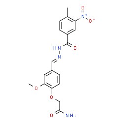ChemSpider 2D Image | 2-(2-Methoxy-4-{(E)-[(4-methyl-3-nitrobenzoyl)hydrazono]methyl}phenoxy)acetamide | C18H18N4O6