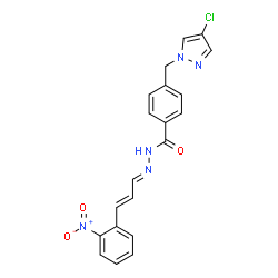 ChemSpider 2D Image | 4-[(4-Chloro-1H-pyrazol-1-yl)methyl]-N'-[(1E,2E)-3-(2-nitrophenyl)-2-propen-1-ylidene]benzohydrazide | C20H16ClN5O3