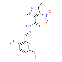 ChemSpider 2D Image | N'-[(E)-(2,5-Dimethoxyphenyl)methylene]-1,3-dimethyl-4-nitro-1H-pyrazole-5-carbohydrazide | C15H17N5O5