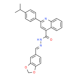 ChemSpider 2D Image | N'-[(E)-1,3-Benzodioxol-5-ylmethylene]-2-(4-isopropylphenyl)-4-quinolinecarbohydrazide | C27H23N3O3