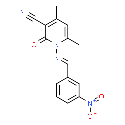 ChemSpider 2D Image | 4,6-Dimethyl-1-[(E)-(3-nitrobenzylidene)amino]-2-oxo-1,2-dihydro-3-pyridinecarbonitrile | C15H12N4O3