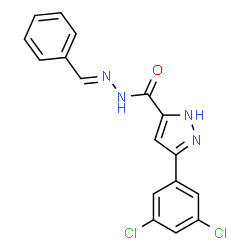 ChemSpider 2D Image | 3-(3,5-Dichlorophenyl)-N'-[(E)-phenylmethylene]-1H-pyrazole-5-carbohydrazide | C17H12Cl2N4O