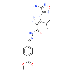 ChemSpider 2D Image | Methyl 4-[(E)-({[1-(4-amino-1,2,5-oxadiazol-3-yl)-5-isopropyl-1H-1,2,3-triazol-4-yl]carbonyl}hydrazono)methyl]benzoate | C17H18N8O4