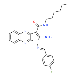 ChemSpider 2D Image | 2-Amino-1-[(E)-(4-fluorobenzylidene)amino]-N-hexyl-1H-pyrrolo[2,3-b]quinoxaline-3-carboxamide | C24H25FN6O