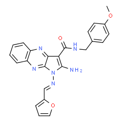 ChemSpider 2D Image | 2-Amino-1-[(E)-(2-furylmethylene)amino]-N-(4-methoxybenzyl)-1H-pyrrolo[2,3-b]quinoxaline-3-carboxamide | C24H20N6O3