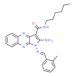 ChemSpider 2D Image | 2-Amino-N-hexyl-1-[(E)-(2-methylbenzylidene)amino]-1H-pyrrolo[2,3-b]quinoxaline-3-carboxamide | C25H28N6O