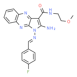 ChemSpider 2D Image | 2-Amino-1-[(E)-(4-fluorobenzylidene)amino]-N-(2-methoxyethyl)-1H-pyrrolo[2,3-b]quinoxaline-3-carboxamide | C21H19FN6O2