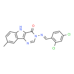 ChemSpider 2D Image | 3-[(E)-(2,4-Dichlorobenzylidene)amino]-8-methyl-3,5-dihydro-4H-pyrimido[5,4-b]indol-4-one | C18H12Cl2N4O