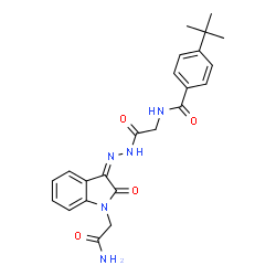 ChemSpider 2D Image | N-(2-{(2Z)-2-[1-(2-Amino-2-oxoethyl)-2-oxo-1,2-dihydro-3H-indol-3-ylidene]hydrazino}-2-oxoethyl)-4-tert-butylbenzamide | C23H25N5O4