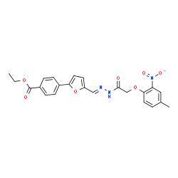 ChemSpider 2D Image | Ethyl 4-{5-[(E)-{[(4-methyl-2-nitrophenoxy)acetyl]hydrazono}methyl]-2-furyl}benzoate | C23H21N3O7