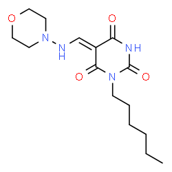 ChemSpider 2D Image | (5Z)-1-Hexyl-5-[(4-morpholinylamino)methylene]-2,4,6(1H,3H,5H)-pyrimidinetrione | C15H24N4O4