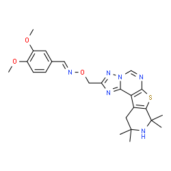 ChemSpider 2D Image | (E)-1-(3,4-Dimethoxyphenyl)-N-[(8,8,10,10-tetramethyl-8,9,10,11-tetrahydropyrido[4',3':4,5]thieno[3,2-e][1,2,4]triazolo[1,5-c]pyrimidin-2-yl)methoxy]methanimine | C24H28N6O3S