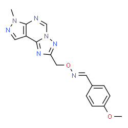 ChemSpider 2D Image | (E)-1-(4-Methoxyphenyl)-N-[(7-methyl-7H-pyrazolo[4,3-e][1,2,4]triazolo[1,5-c]pyrimidin-2-yl)methoxy]methanimine | C16H15N7O2