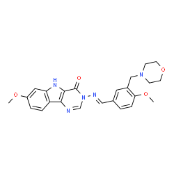 ChemSpider 2D Image | 7-Methoxy-3-{(E)-[4-methoxy-3-(4-morpholinylmethyl)benzylidene]amino}-3,5-dihydro-4H-pyrimido[5,4-b]indol-4-one | C24H25N5O4