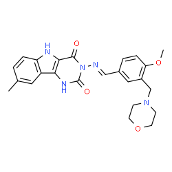 ChemSpider 2D Image | 3-{(E)-[4-Methoxy-3-(4-morpholinylmethyl)benzylidene]amino}-8-methyl-1H-pyrimido[5,4-b]indole-2,4(3H,5H)-dione | C24H25N5O4