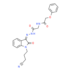 ChemSpider 2D Image | N-(2-{(2Z)-2-[1-(3-Cyanopropyl)-2-oxo-1,2-dihydro-3H-indol-3-ylidene]hydrazino}-2-oxoethyl)-2-phenoxyacetamide | C22H21N5O4