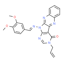 ChemSpider 2D Image | 3-Allyl-11-[(E)-(3,4-dimethoxybenzylidene)amino]-3,11-dihydro-4H-pyrimido[5',4':4,5]pyrrolo[2,3-b]quinoxalin-4-one | C24H20N6O3