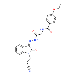 ChemSpider 2D Image | N-(2-{(2Z)-2-[1-(2-Cyanoethyl)-2-oxo-1,2-dihydro-3H-indol-3-ylidene]hydrazino}-2-oxoethyl)-4-ethoxybenzamide | C22H21N5O4