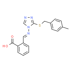 ChemSpider 2D Image | 2-[(E)-({3-[(4-Methylbenzyl)sulfanyl]-4H-1,2,4-triazol-4-yl}imino)methyl]benzoic acid | C18H16N4O2S