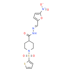 ChemSpider 2D Image | N'-[(E)-(5-Nitro-2-furyl)methylene]-1-(2-thienylsulfonyl)-4-piperidinecarbohydrazide | C15H16N4O6S2