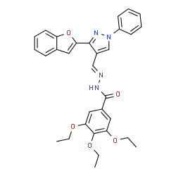 ChemSpider 2D Image | N'-{(E)-[3-(1-Benzofuran-2-yl)-1-phenyl-1H-pyrazol-4-yl]methylene}-3,4,5-triethoxybenzohydrazide | C31H30N4O5