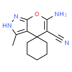 ChemSpider 2D Image | 6'-Amino-3'-methyl-2'H-spiro[cyclohexane-1,4'-pyrano[2,3-c]pyrazole]-5'-carbonitrile | C13H16N4O