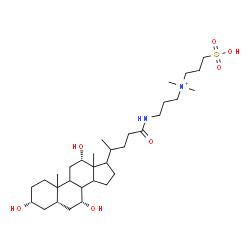 ChemSpider 2D Image | N,N-Dimethyl-3-sulfo-N-(3-{[(3alpha,5beta,7alpha,8xi,9xi,10xi,12alpha,13xi,14xi,17xi,20xi)-3,7,12-trihydroxy-24-oxocholan-24-yl]amino}propyl)-1-propanaminium | C32H59N2O7S