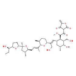 ChemSpider 2D Image | 3-{(2S)-2-[(1R,2R,3R,4R,6R)-3-Hydroxy-6-[(1E)-3-hydroxy-2-{(2R,5S,6S)-6-[(2E)-4-{(2S,2'R,4R,5S,5'S)-5'-[(1R)-1-hydroxypropyl]-2,4-dimethyloctahydro-2,2'-bifuran-5-yl}-2-buten-2-yl]-5-methyltetrahydro-
2H-pyran-2-yl}-1-propen-1-yl]-2-(hydroxymethyl)-4-methylcyclohexyl]-2-methoxyacetyl}-5-methylene-2,4(3H,5H)-furandione | C42H64O12