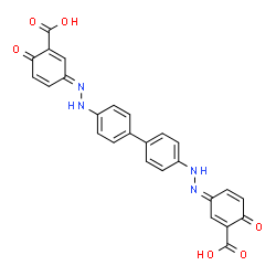 ChemSpider 2D Image | (3E,3'E)-3,3'-[4,4'-Biphenyldiyldi(1E)-2-hydrazinyl-1-ylidene]bis(6-oxo-1,4-cyclohexadiene-1-carboxylic acid) | C26H18N4O6