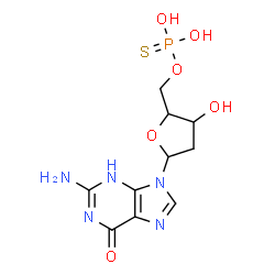 ChemSpider 2D Image | 2-Amino-9-(2-deoxy-5-O-thiophosphonopentofuranosyl)-3,9-dihydro-6H-purin-6-one | C10H14N5O6PS