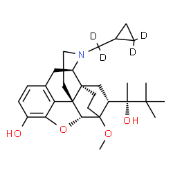 ChemSpider 2D Image | (5alpha,14beta,18R)-17-[(2,2-~2~H_2_)Cyclopropyl(~2~H_2_)methyl]-18-[(2S)-2-hydroxy-3,3-dimethyl-2-butanyl]-6-methoxy-18,19-dihydro-4,5-epoxy-6,14-ethenomorphinan-3-ol | C29H37D4NO4