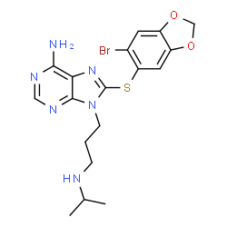 ChemSpider 2D Image | 8-(6-BROMO-BENZO[1,3]DIOXOL-5-YLSULFANYL)-9-(3-ISOPROPYLAMINO-PROPYL)-ADENINE | C18H21BrN6O2S