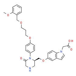 ChemSpider 2D Image | (5-{[(2R)-1-(4-{3-[(2-Methoxybenzyl)oxy]propoxy}phenyl)-6-oxo-2-piperazinyl]methoxy}-1H-indol-1-yl)acetic acid | C32H35N3O7