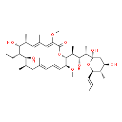 ChemSpider 2D Image | (5R)-2,4-dideoxy-1-C-{(2S,3R,4S)-4-[(2R,3S,4E,6E,9R,10S,11S,12R,13R,14E,16Z)-11-ethyl-10,12-dihydroxy-3,17-dimethoxy-7,9,13,15-tetramethyl-18-oxooxacyclooctadeca-4,6,14,16-tetraen-2-yl]-3-hydroxypentan-2-yl}-4-methyl-5-[(1E)-prop-1-en-1-yl]-alpha-D-threo-pentopyranose | C39H64O10