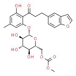ChemSpider 2D Image | 2-[3-(1-Benzofuran-5-yl)propanoyl]-3-hydroxy-5-methylphenyl 6-O-(methoxycarbonyl)-beta-D-glucopyranoside | C26H28O11