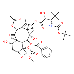 ChemSpider 2D Image | (1S,2S,3R,4S,7R,9S,10S,12R,15S)-12-Acetoxy-1,9-dihydroxy-15-{[(2R,3S)-2-hydroxy-4,4-dimethyl-3-({[(2-methyl-2-propanyl)oxy]carbonyl}amino)pentanoyl]oxy}-4-[(methoxycarbonyl)oxy]-10,14,17,17-tetramethy
l-11-oxo-6-oxatetracyclo[11.3.1.0~3,10~.0~4,7~]heptadec-13-en-2-yl benzoate | C43H59NO16