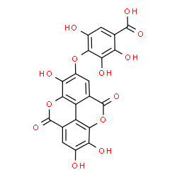 ChemSpider 2D Image | 2,3,5-Trihydroxy-4-[(3,7,8-trihydroxy-5,10-dioxo-5,10-dihydrochromeno[5,4,3-cde]chromen-2-yl)oxy]benzoic acid | C21H10O13
