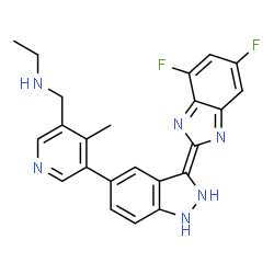 ChemSpider 2D Image | N-({5-[(3E)-3-(4,6-Difluoro-2H-benzimidazol-2-ylidene)-2,3-dihydro-1H-indazol-5-yl]-4-methyl-3-pyridinyl}methyl)ethanamine | C23H20F2N6